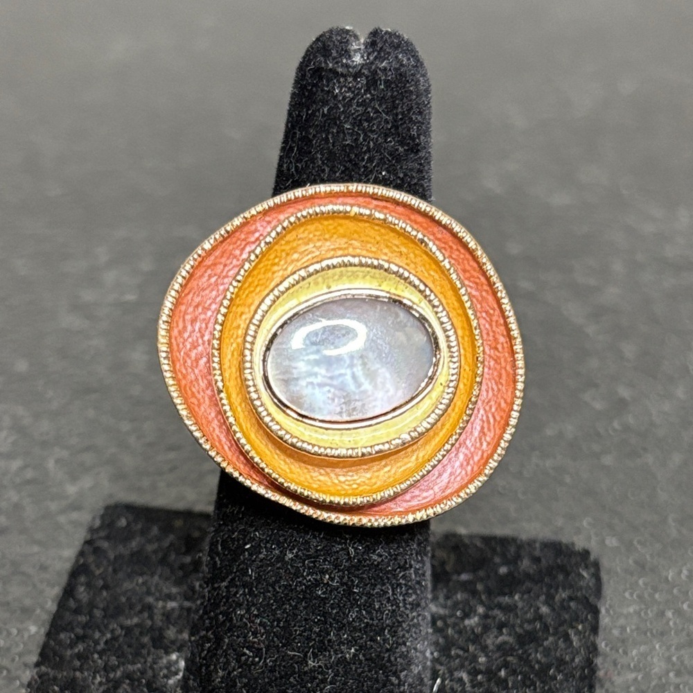 Stacked Circle Geometric Stretch Multicolor Statement Ring